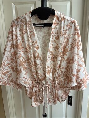 Express Cream Blouse with Taupe Floral Print